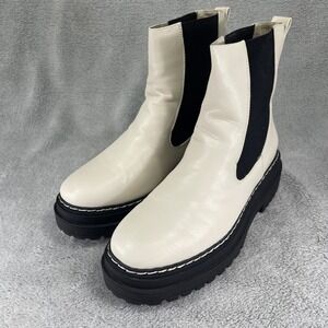 Esprit Chelsea Boots Womens Size 8 Cream Black Lug Sole Platform Faux Leather